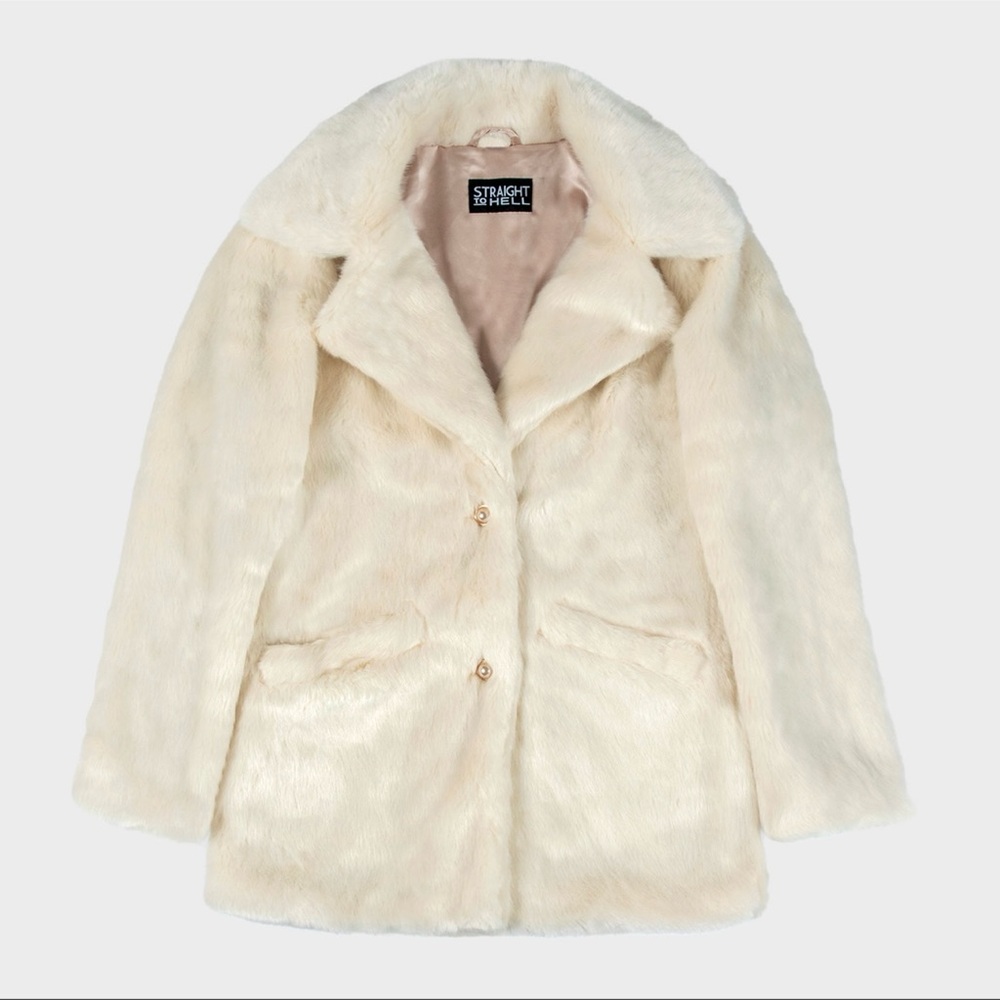 Women's Cream Faux Fur Coat
